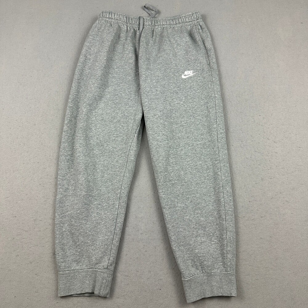 Nike Pants Men Large Gray Jogger Tapered Woven Swoosh Embroidery Drawstring